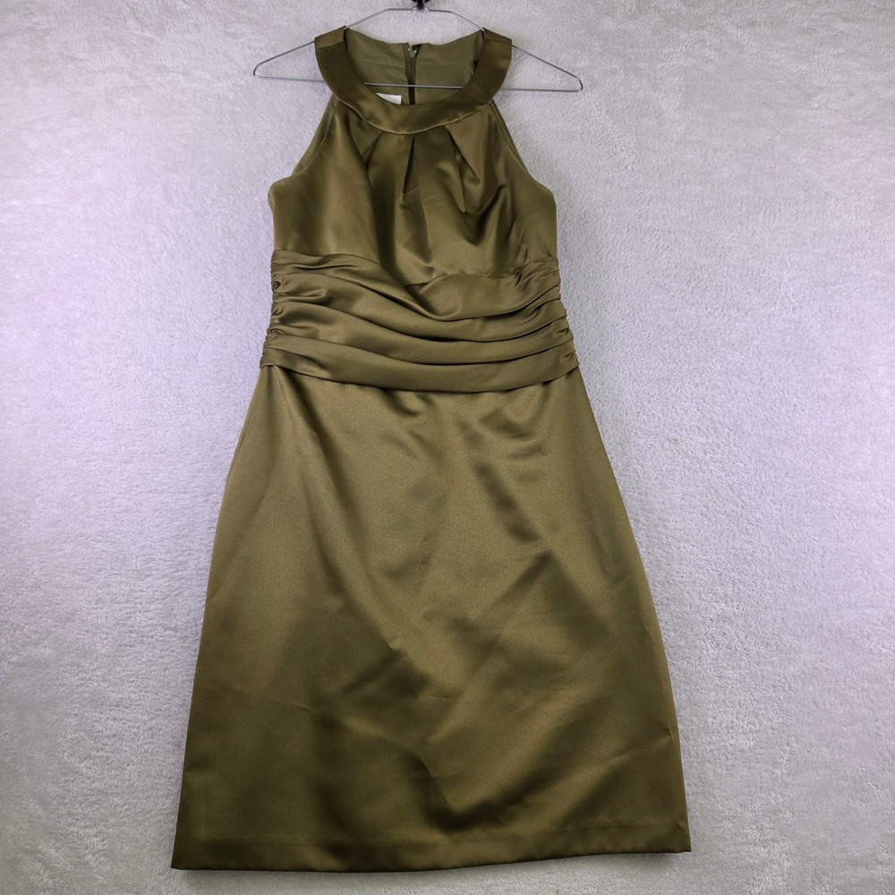 Davids Bridal Olive Green Satin Halter Ruched Cocktail Dress F13277 Size 2